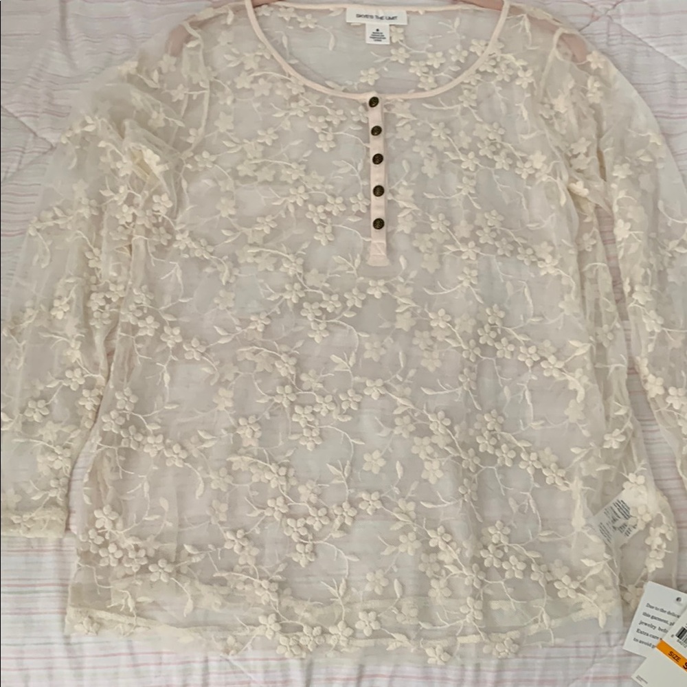 Skye’s The Limit Cream Embellished 3/4 Sleeve Blouse.  NWT. SIZE S